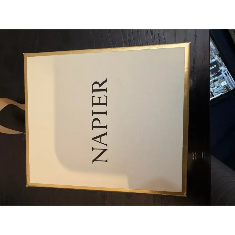 Authentic Napier Rhinestone French Horn Brooch Pin NIB Gold Tone